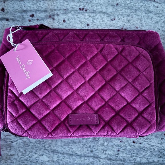 NEW Vera Bradley Travel Pouch Maroon Quilted Soft Velvet w/ Paisley Lining Style - Picture 1 of 5